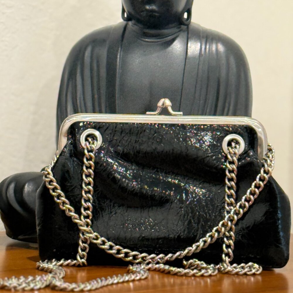 Vintage Black Patent Chain Shoulder Bag - Opulent Threads Curated